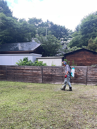 草刈り後の除草剤作業